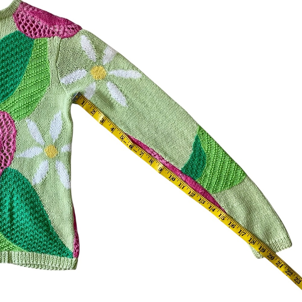 LILLY PULITZER Cardigan Sweater Button Up Long Sleeve Green Pink Floral Women S - Picture 8 of 10